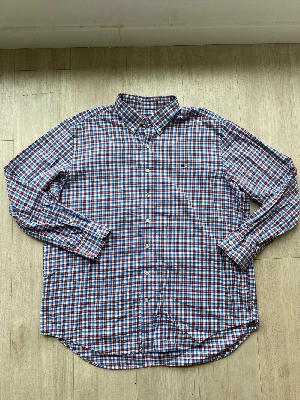 Vineyard Vines Men's XL Slim Fit Whale Shirt Blue Red Plaid Cotton Button Down